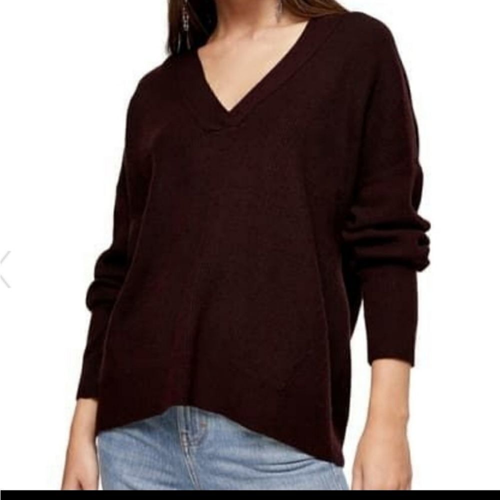 Topshop V-NeckâPurple Plum Knit SweaterâLongâsleeveâWomensâxs